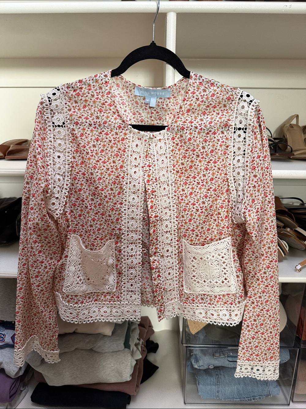 Hill House Pink Floral Crochet-Trim Jacket